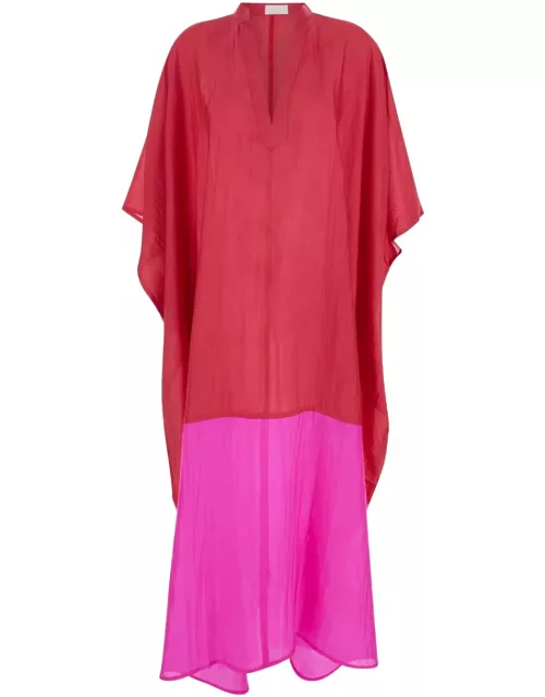 The Rose Ibiza Red And Pink Maxi Dress In Silk Woman
