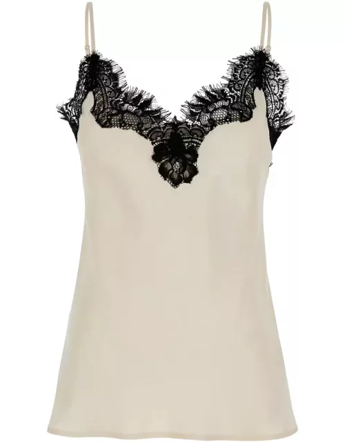 Gold Hawk coco Pearl White Camie Top With Black Lace Trim In Silk Woman