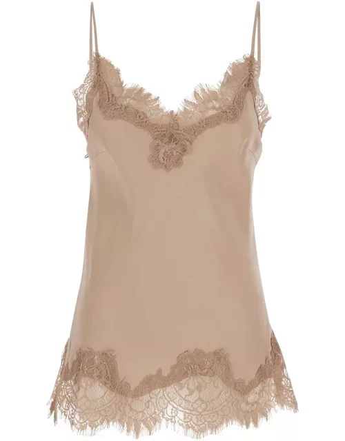 Gold Hawk coco Beige Camie Top With Tonal Lace Trim In Silk Woman