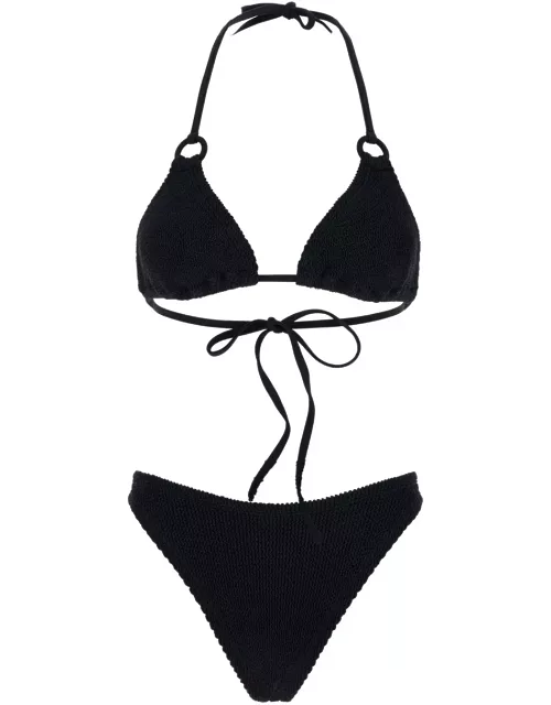 Hunza G eva Black Bikini With Ring Details In Ribbed Stretch Polyamide Woman