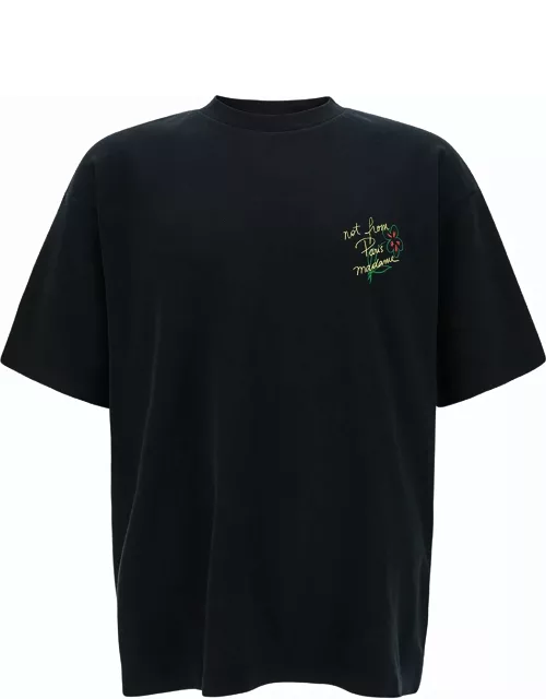 Drôle de Monsieur Black T-shirt With Slogan Esquisse Embroidery In Cotton Man