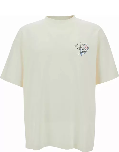 Drôle de Monsieur White T-shirt With Slogan Esquisse Embroidery In Cotton Man