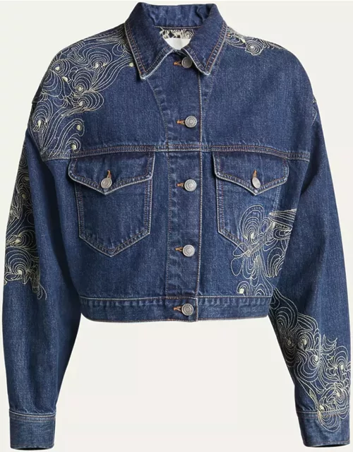Isleya Abstract Stitch Denim Jacket
