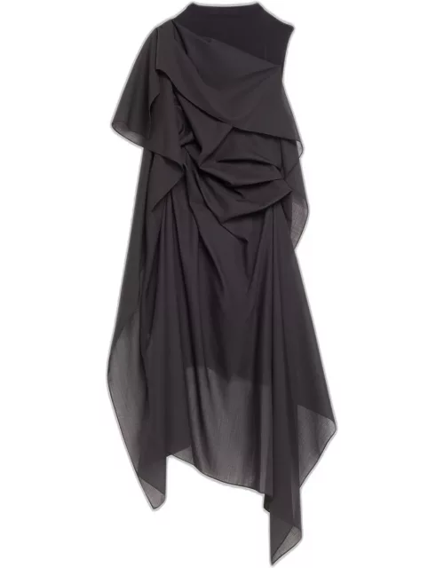 Over The Body Draped Wool Midi Dres