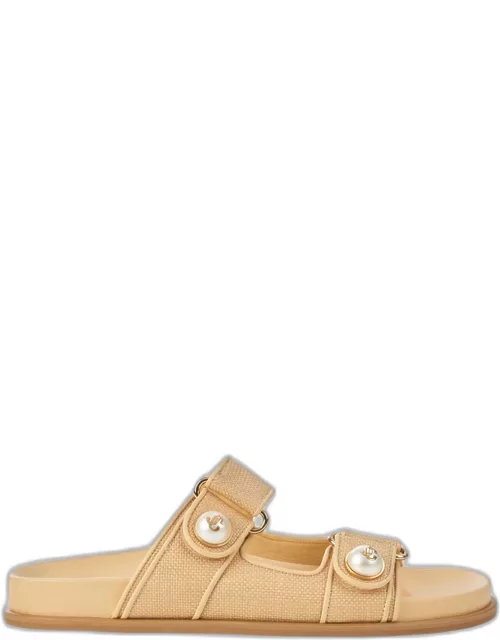 Fayence Raffia Pearly Dual-Strap Slide Sandal