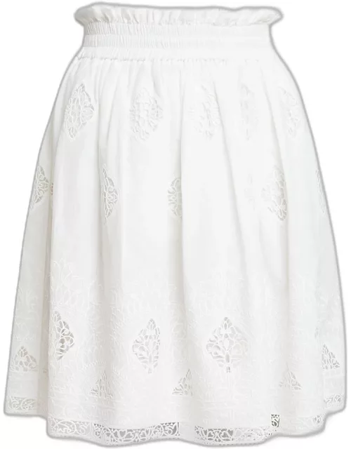 Lace-Embroidered Gathered-Waist Skirt