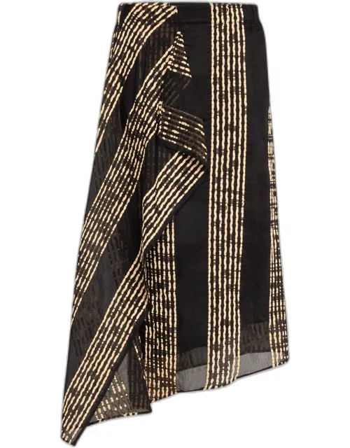 One Woven Stripe Asymmetric Midi Skirt