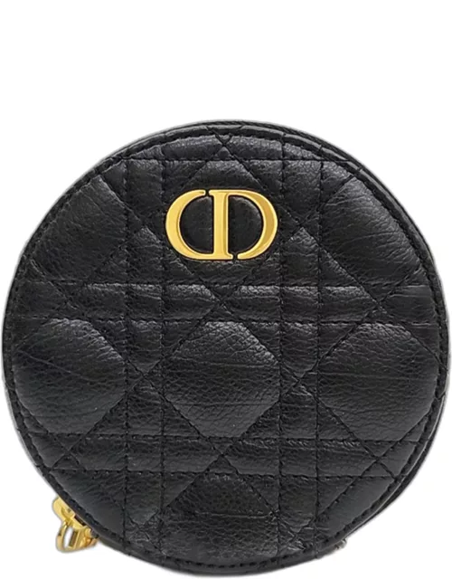Christian Dior Black Supple Calfskin Cannage Round Caro Coin Purse