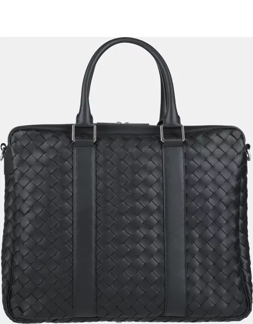 Bottega Veneta Black Intrecciato Leather Laptop Bag