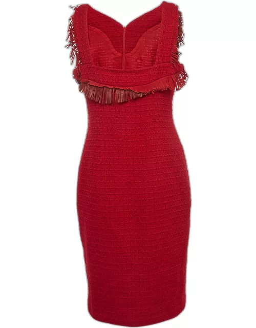 Chanel Red Suede Fringed Tweed Sleeveless Short Dress