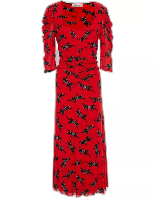 Diane Von Furstenberg Red Climbing Panther Abra Midi Dress
