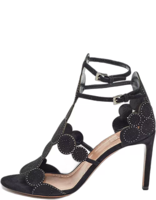 Alaia Black Suede Crystal Embellished Ankle Strap Sandal