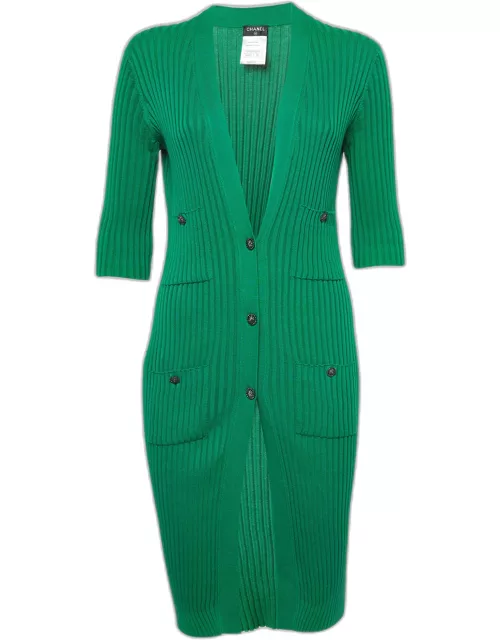 Chanel Green Rib Knit Buttoned Midi Dress