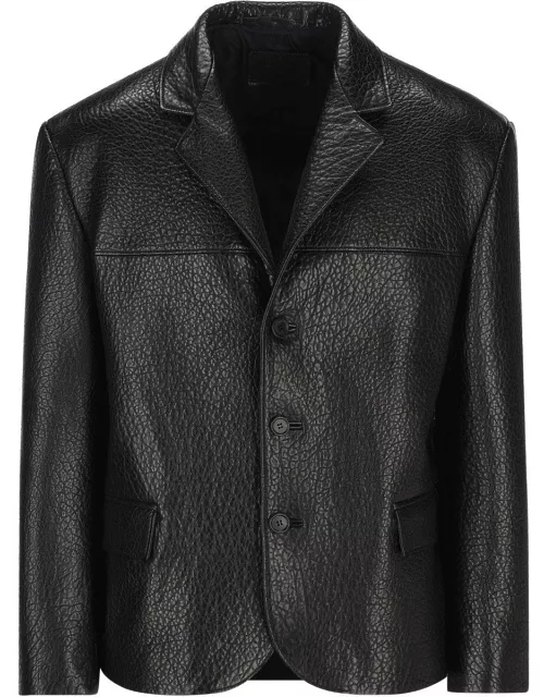 Prada Single-breasted Long-sleeved Leather Jacket