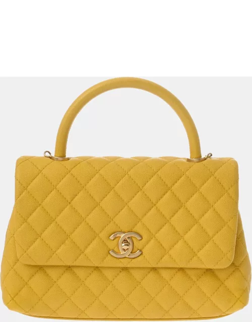 Chanel Yellow Caviar Leather Small Coco Top Handle Bag