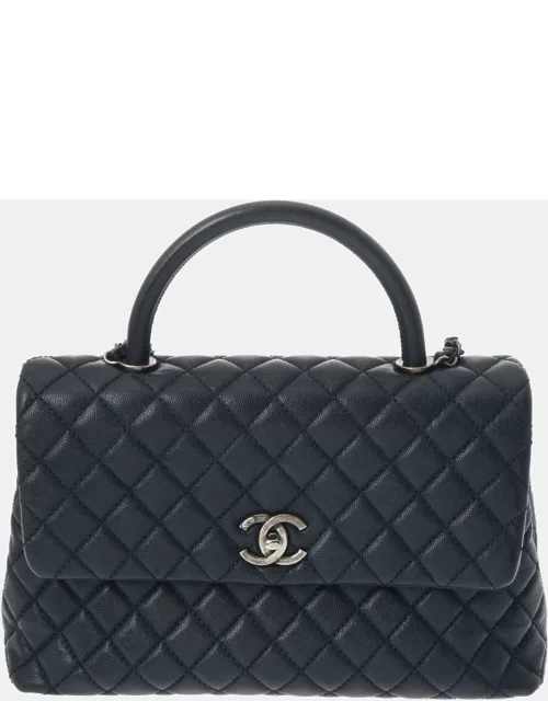 Chanel Navy Blue Caviar Leather Medium Coco Top Handle Bag