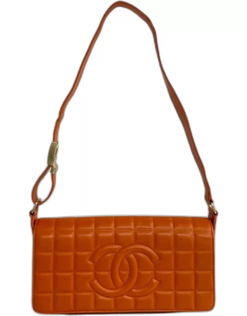 Chanel Orange Leather Chocolate Bar Shoulder Bag