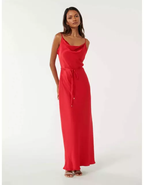 Forever New Women's Lucy Petite Satin Cowl Maxi Dress in Strawberry Red