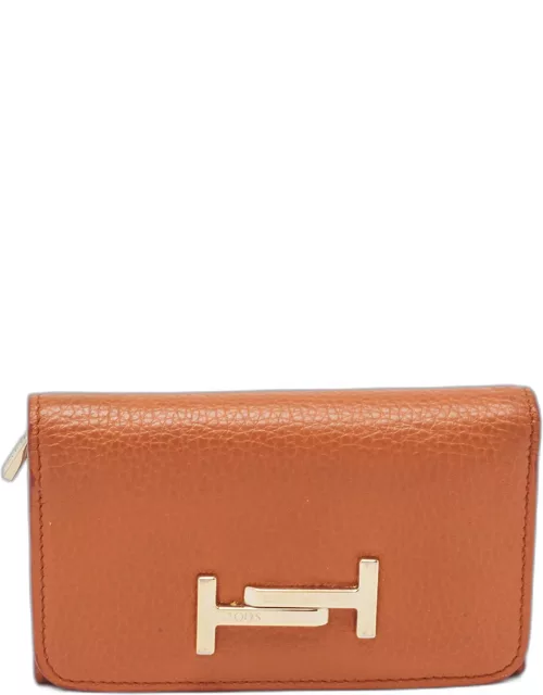 Tod's Orange Leather Double T Trifold Wallet
