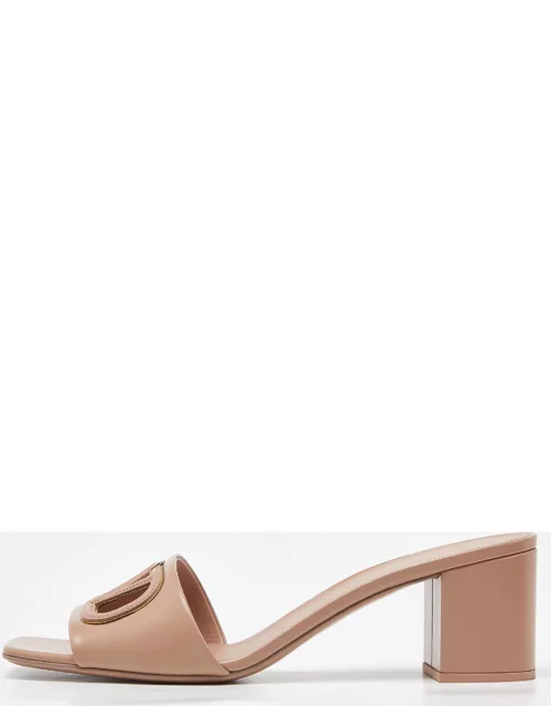 Valentino Beige Leather VLogo Slide Sandal