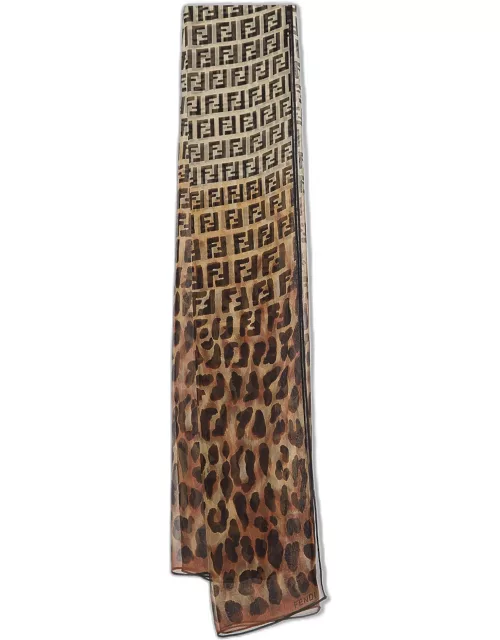 Fendi Vintage Brown Zucca/Leopard Print Sheer Silk Scarf