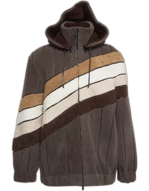 Fendi Multicolor Wool and Leather Detachable Hood Bomber Jacket