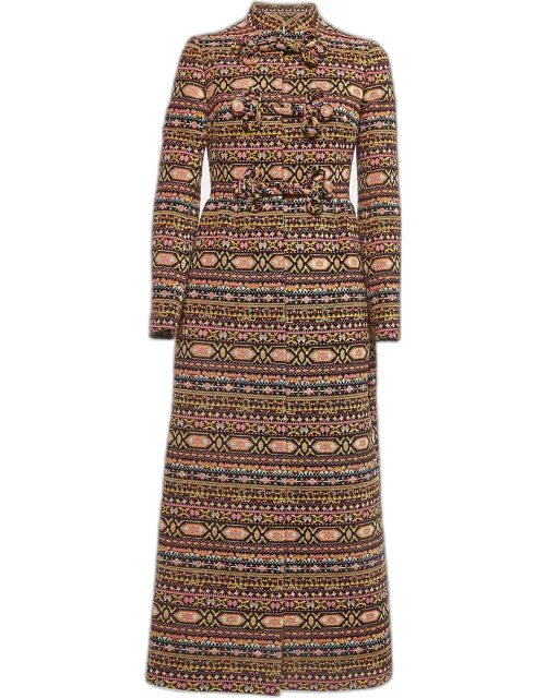 Valentino Multicolor Tapestry Wool Blend Long Coat