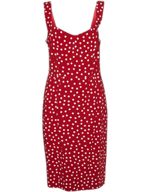 Dolce & Gabbana Red Polka Dot Print Crepe Sleeveless Dress