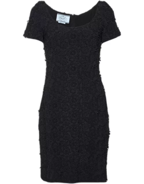 Prada Black Floral Embroidered Cotton & Silk Mini Dress