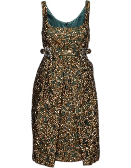 Dolce & Gabbana Green/Gold Floral Brocade Sleeveless Dress