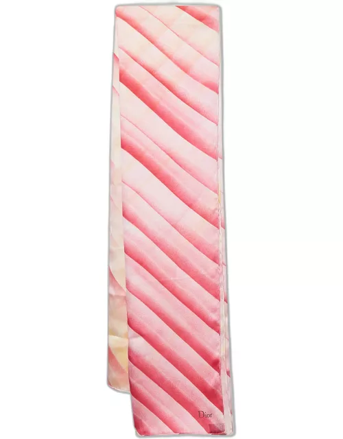 Christian Dior Pink/Yellow Diagonal Stripe Silk Square Scarf