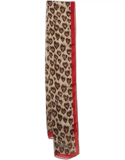 Moschino Larioseta Brown/Red Leopard Print Silk Scarf