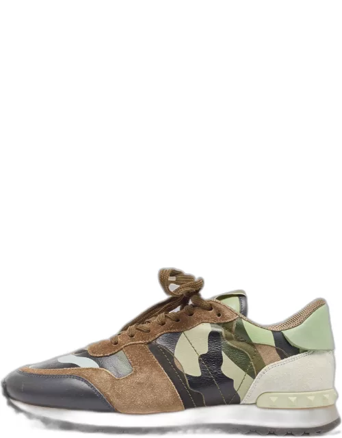 Valentino Multicolor Suede and Canvas Camouflage Rockrunner Low Top Sneaker