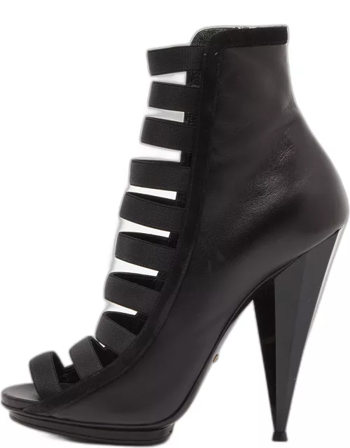 Gucci Black Leather Cut Out Ankle Bootie