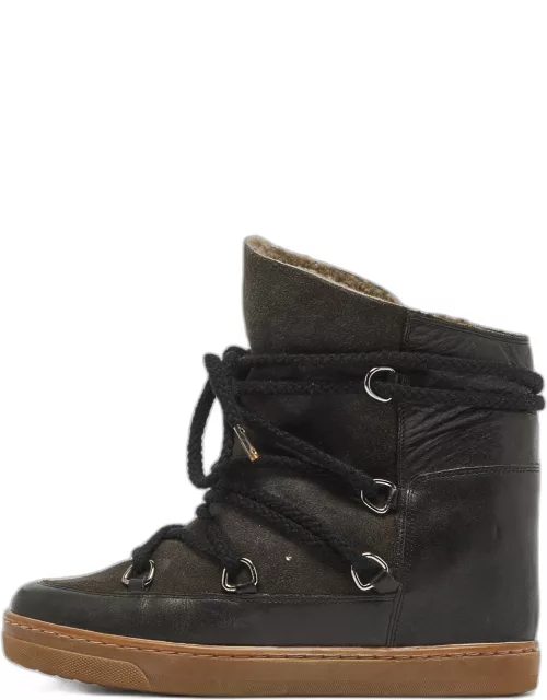 Isabel Marant Black Suede and Leather Shearling Nowles Ankle Boot