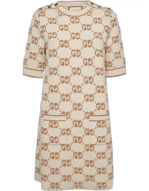 Gucci Beige GG Wool Knit Mini Dress