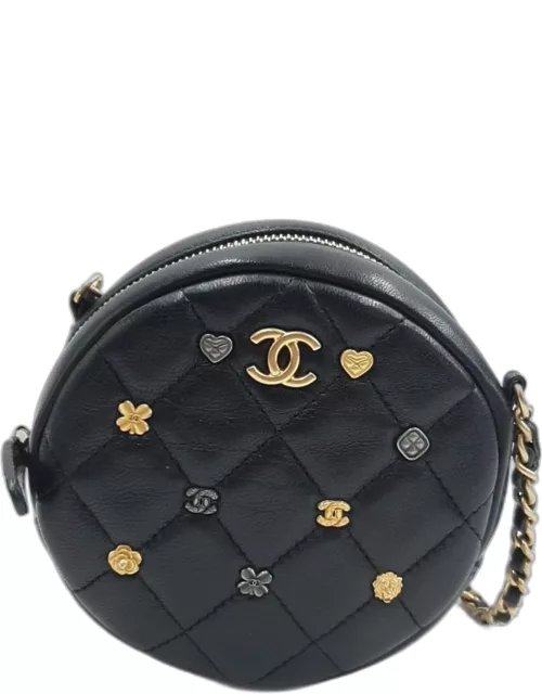Chanel Black Leather Round Mini Crossbody Bag