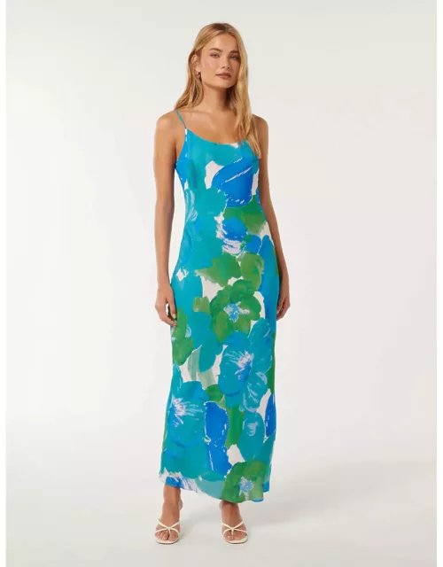 Forever New Women's Valentina Strappy Slip Dress in Blue Parker Flora
