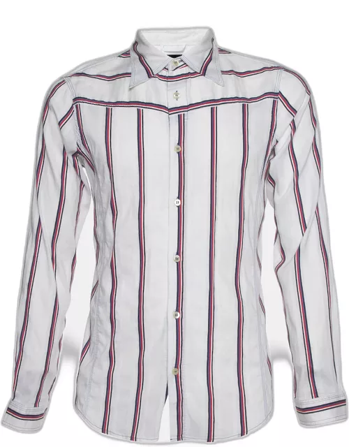 Emporio Armani White Striped Cotton Misura Long Sleeve Shirt