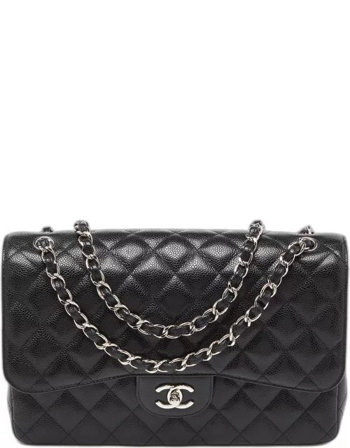 Chanel Black Caviar Quilted Leather Jumbo Classic Double Flap Bag