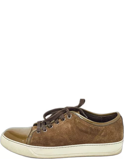 Lanvin Brown/Green Patent and Suede Leather Low Top Sneaker