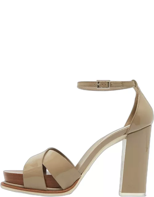 Tod's Grey Patent Leather Ankle Strap Sandal