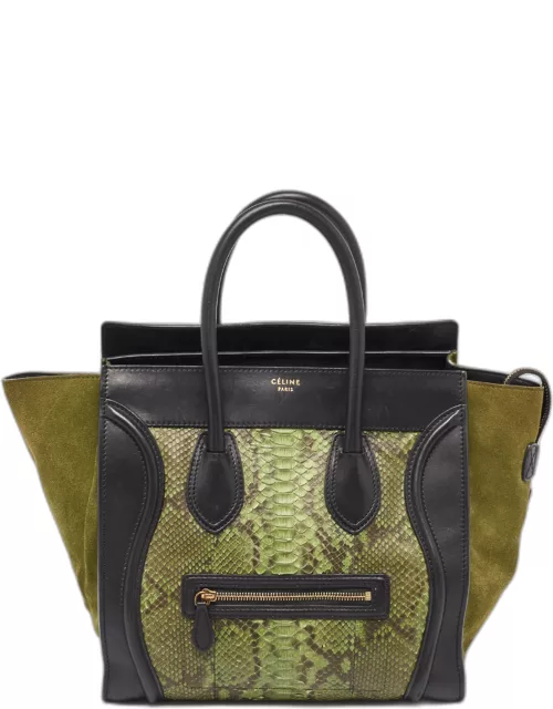 Celine Black/Green Python and Leather/Suede Mini Luggage Tote