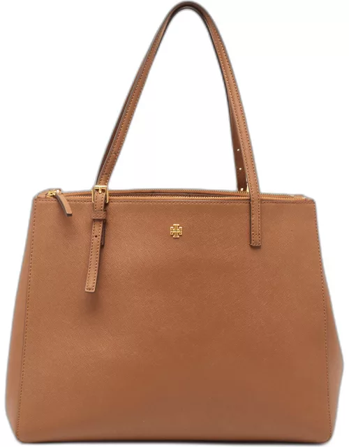 Tory Burch Brown Saffiano Leather Large Emerson Double Zip Tote