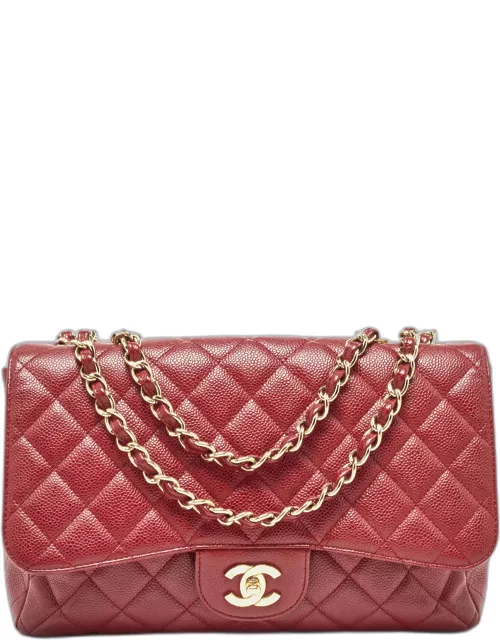 Chanel Red Quilted Caviar Leather Jumbo Classic Single Flap Bag