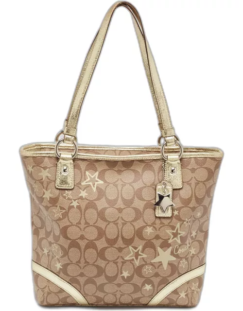 Coach Beige/Gold Signature Coated Canvas and Leather Heritage Star Tote