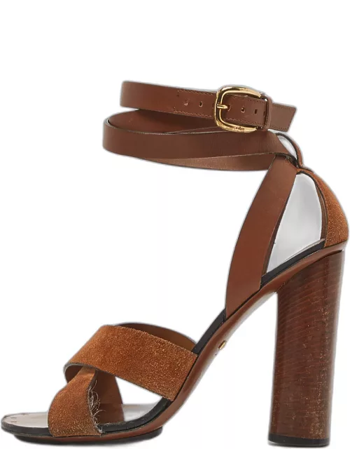 Gucci Brown Leather and Suede Ankle Strap Sandal