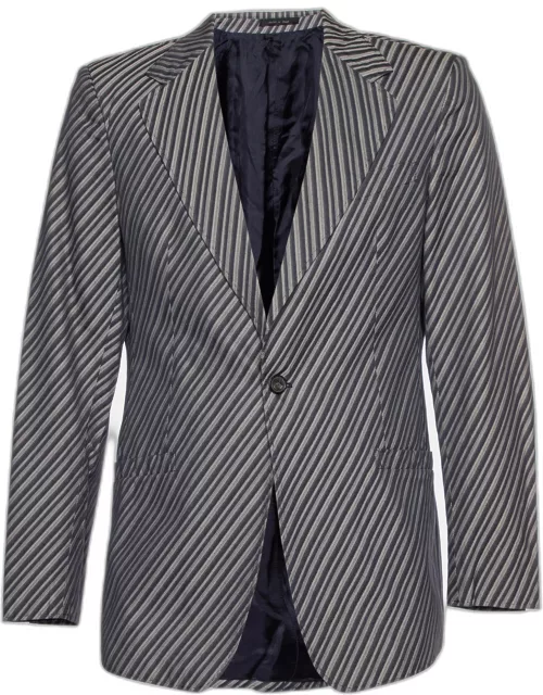 Emporio Armani Grey Diagonal Striped Cotton Jacket