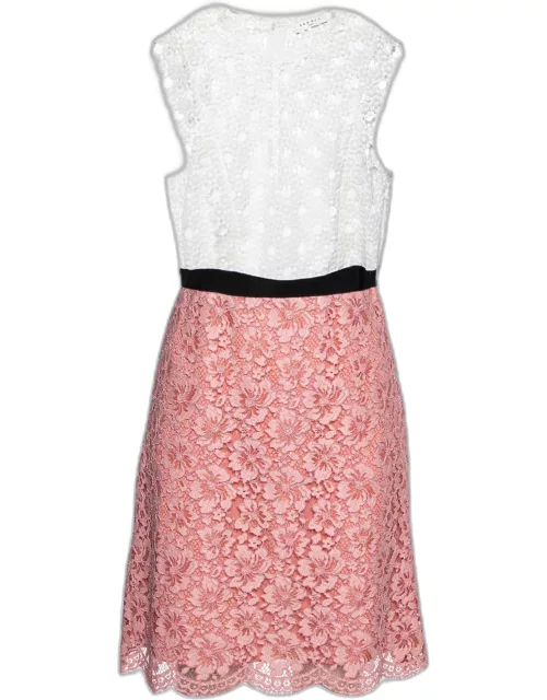 Sandro White/Pink Lace Gab Sleeveless Dress