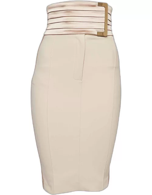 Elisabetta Franchi Beige Gold Stretch Crepe Short Skirt